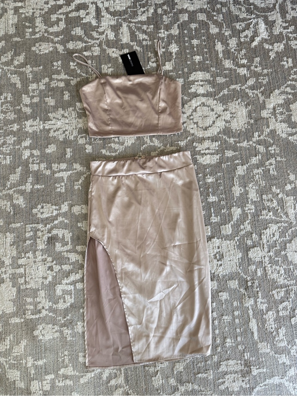 Satin Beige Midi Skirt 2 piece skirt and crop top- Women's size small